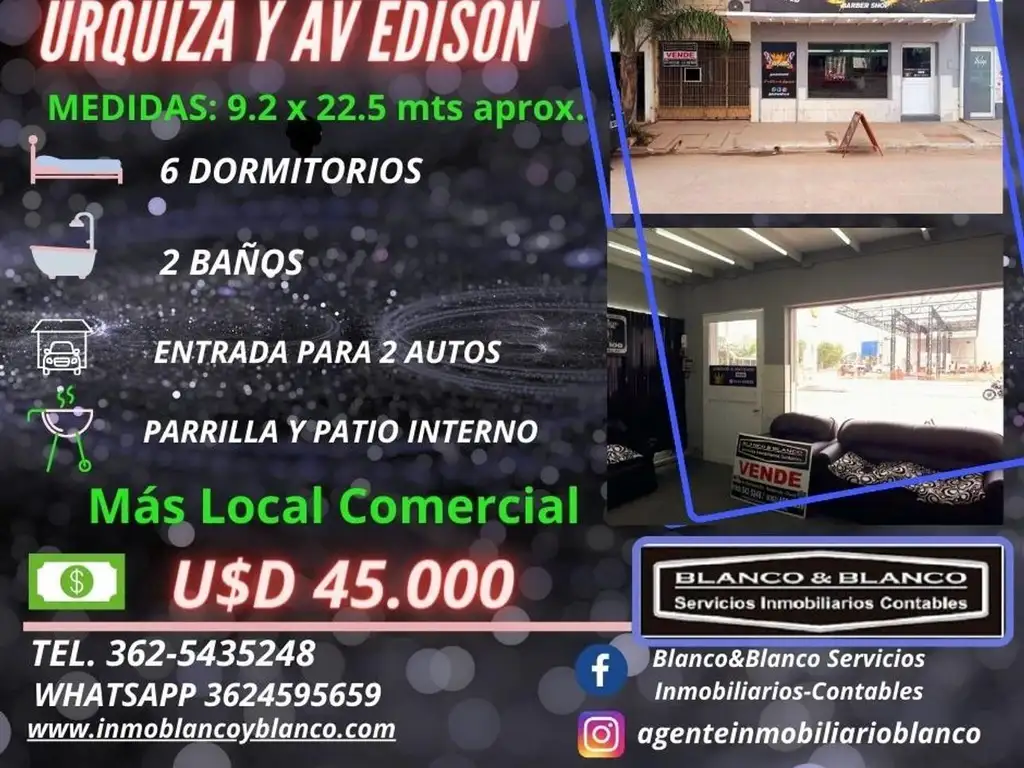 Se VENDE Casa más Local Comercial en AV. Urquiza 1585