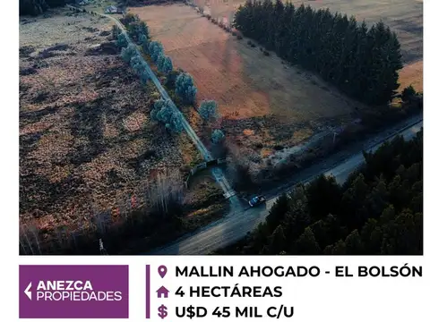 SE VENDE - 4 HECTÁREAS - MALLÍN AHOGADO - EL BOLSÓN