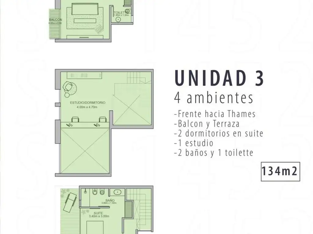 Departamento 4 Amb en Paseo Plaza Thames - Palermo