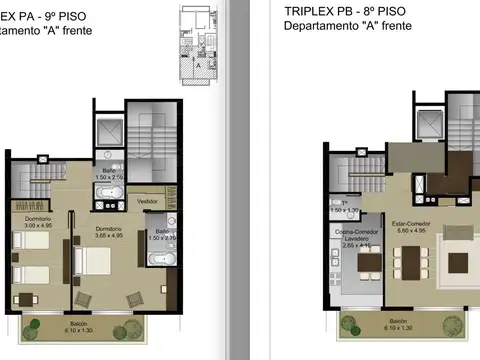 TRIPLEX LUMINOSO, TERRAZA, 2 DORM,DOBLE ACCES, PALERMO CHICO