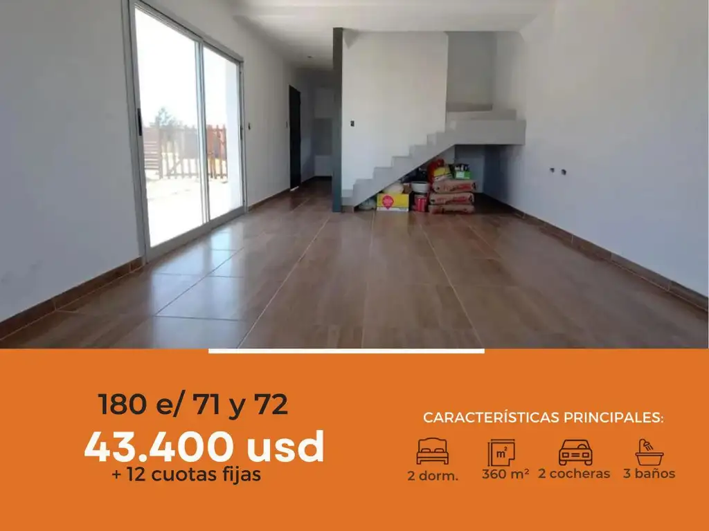 Casa en venta - 2 dormitorios, 2 baños, 1 patio - 396mts2 - Los Hornos [FINANCIADA]