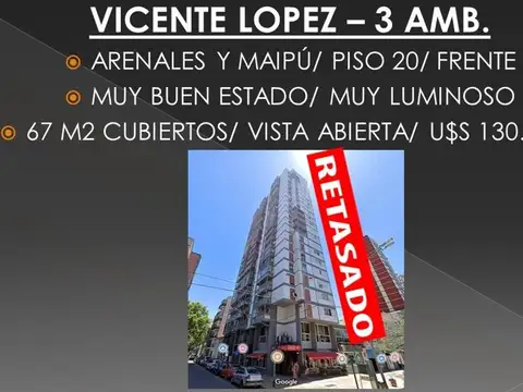 3 amb Florida Arenales y Av.Maipu Piso 20 vista rio RETASADO