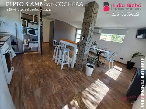 ALQUILER TEMPORARIO: DEPARTAMENTO 3 AMBIENTES CON COCHERA