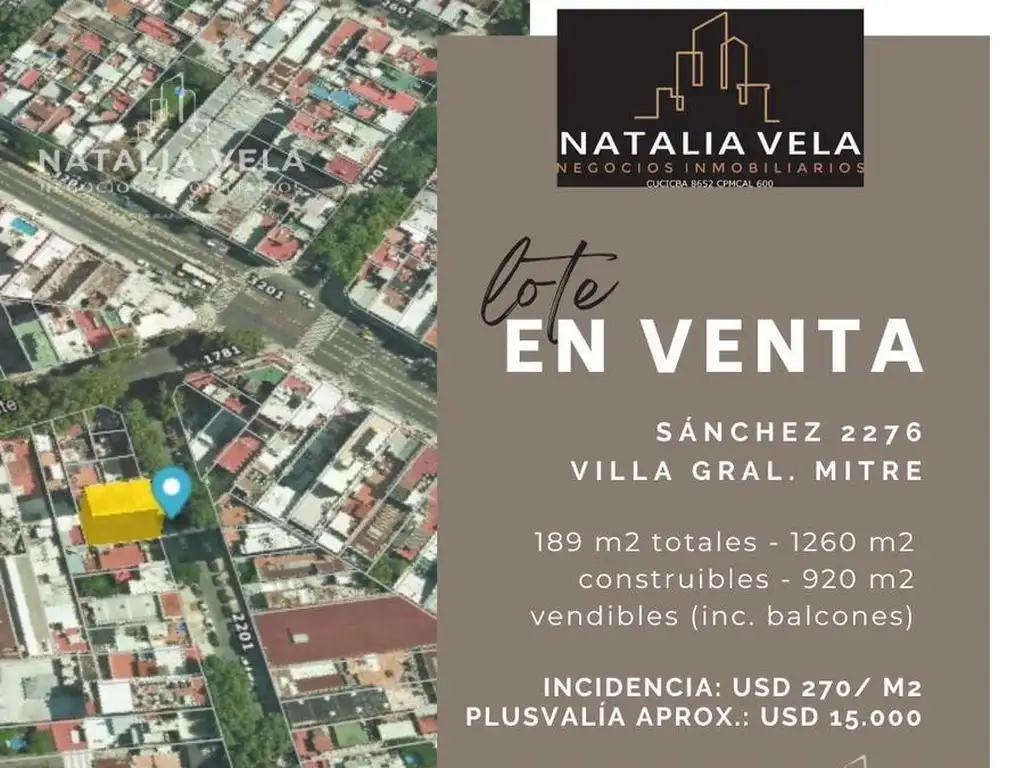 Terreno - Lote - casa en Villa General Mitre / Paternal.  Incidencia USD 270 /m2