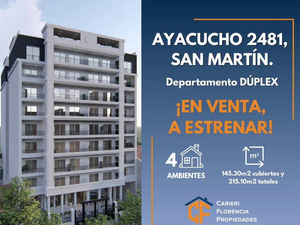 DEPARTAMENTO TIPO DÚPLEX DE 4 AMBIENTES, A ESTRENAR Y EN VENTA