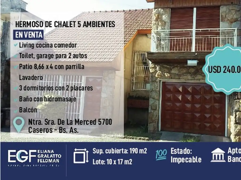 VENTA HERMOSO CHALET 5 AMB IMPECABLE