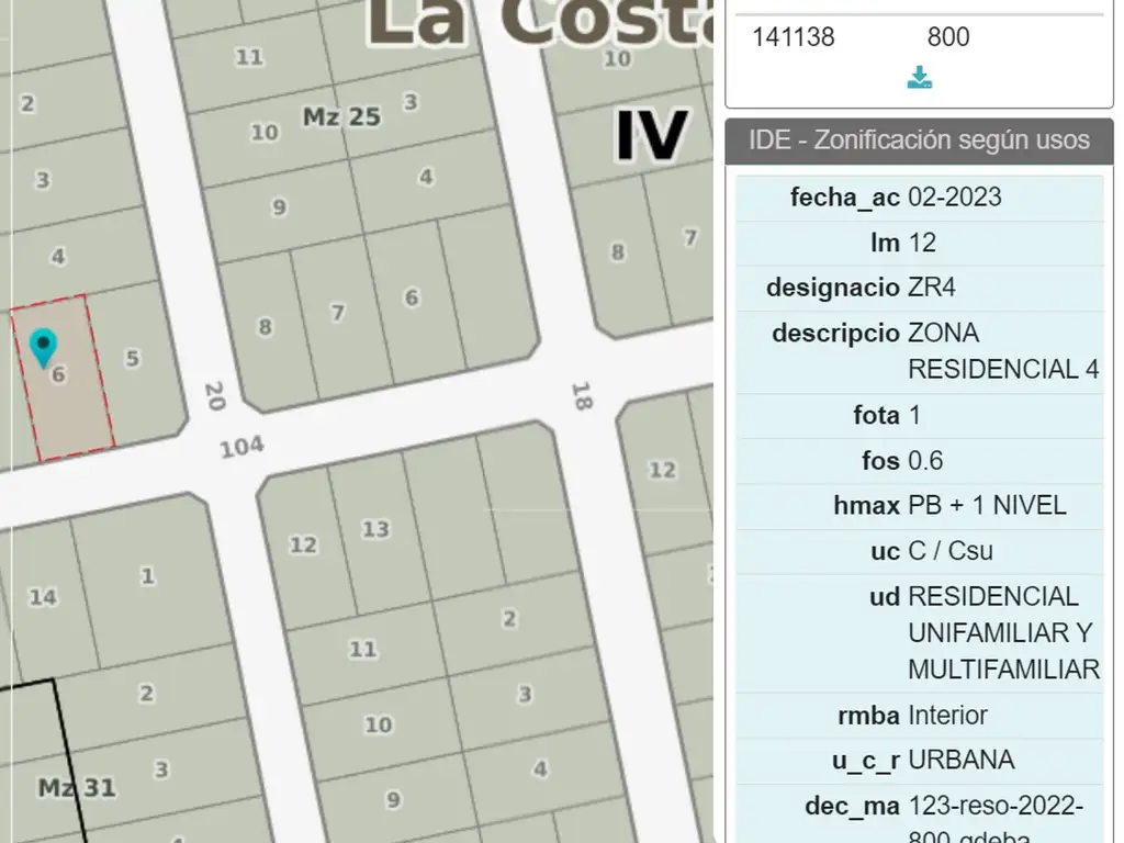 Venta: Lote 800 m² en Calle 104, San Clemente