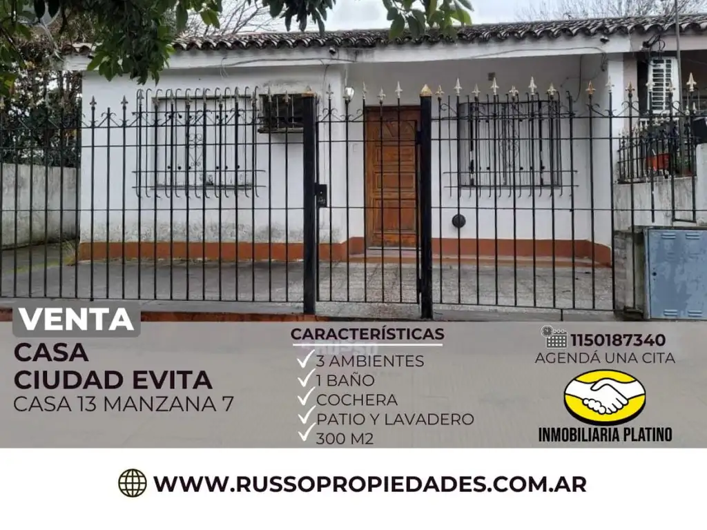 Venta casa 3 ambientes Ciudad Evita