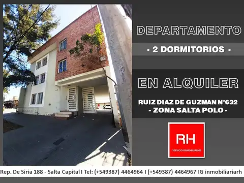 DEPARTAMENTO 2 DORMITORIOS ZONA SALTA POLO- ALQUILER