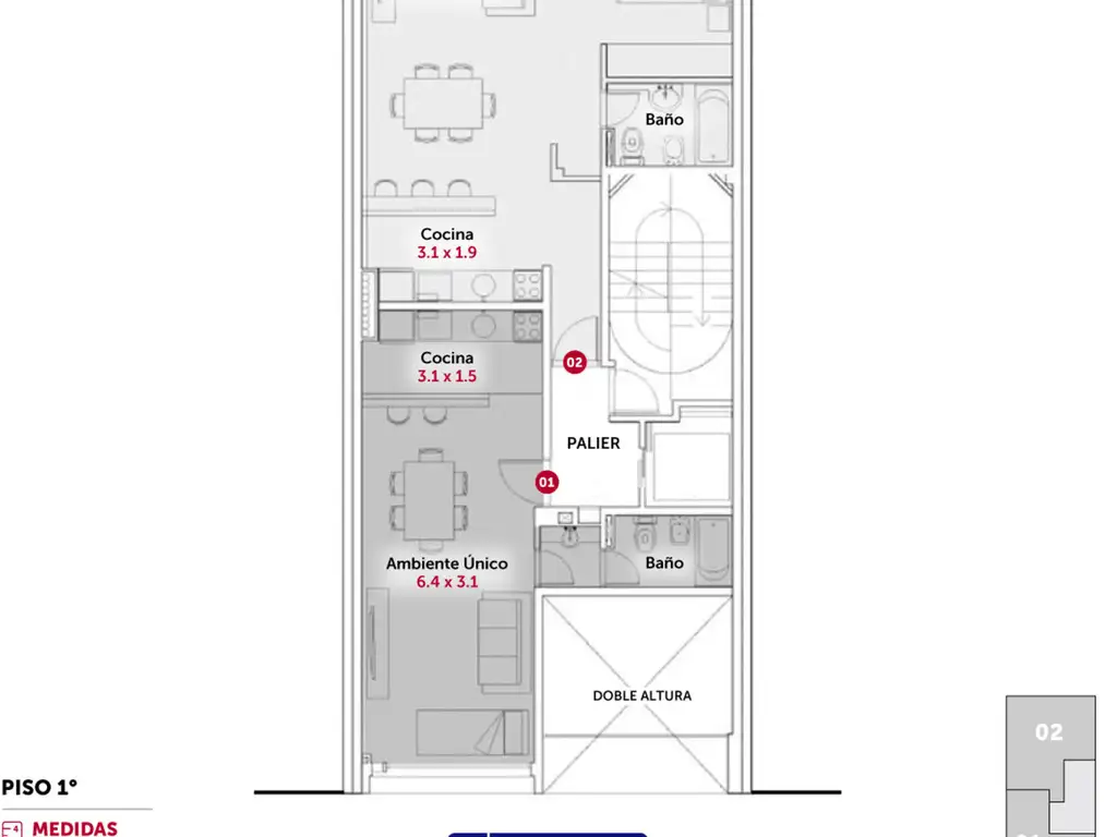 Jujuy y Dorrego - Amplio Dpto de 1 Dormitorio.