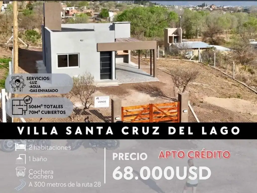 CASA DE 2 DORMITORIOS A ESTRENAR EN VILLA SANTA CRUZ DEL LAGO!