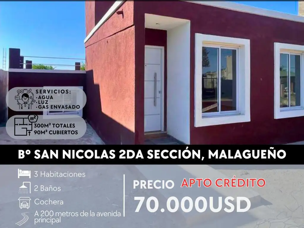 VENTA DE CASA APTA BANCOR 3 DOR  - B° SAN NICOLAS 2DA SEC , MALAGUEÑO