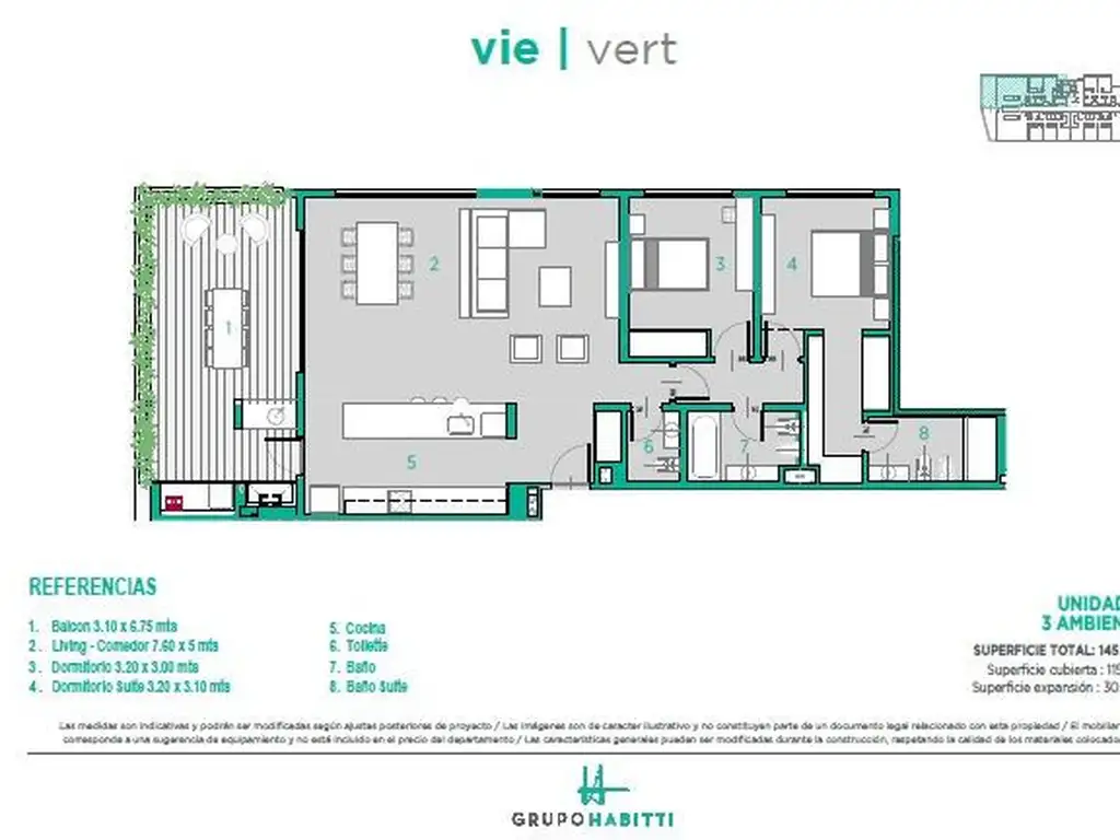 Excepcional 3 ambientes en VIE VERT Módulo Baqueanos