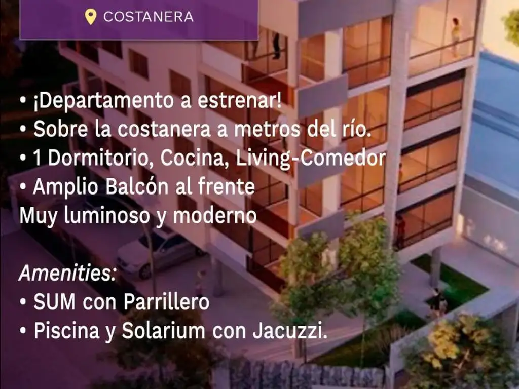 Departamento de 1 dormitorio a estrenar en Costanera