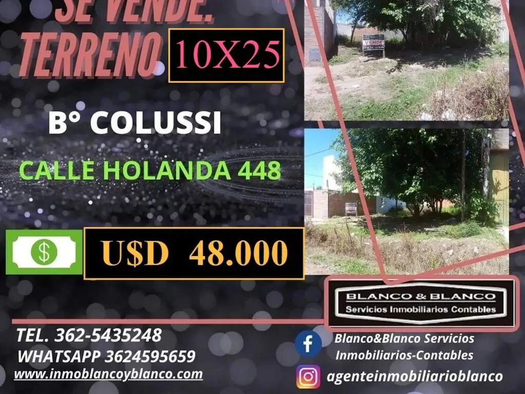 SE VENDE: HOLANDA 448, B° COLUSSI , TERRENO DE 10X25