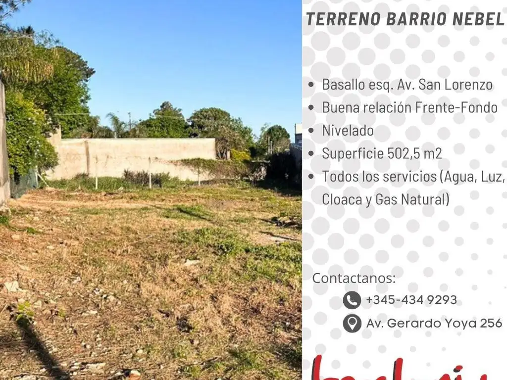 TERRENO EN BARRIO NEBEL. OPORTUNIDAD. TODOS LOS SERVICIOS