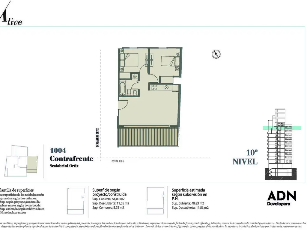 Av. Scalabrini Ortiz  1701* - 10º 4 - Depto. 3 amb. con amenities