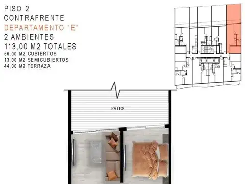 Departamento 2 ambientes con 2 baños