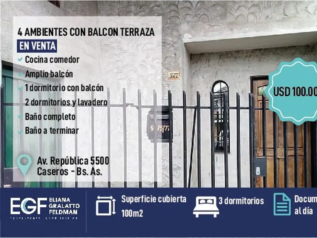 VENTA 4 AMB CON BALCON TIPO TERRAZA