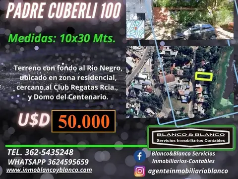 SE VENDE: PADRE CUBERLI 100, TERRENO DE 10X30 MTS