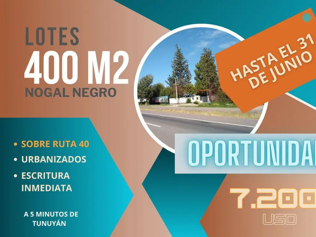 OPORTUNIDAD LOTES DE 400 M2 A 5 KM DE TUNUYÁN