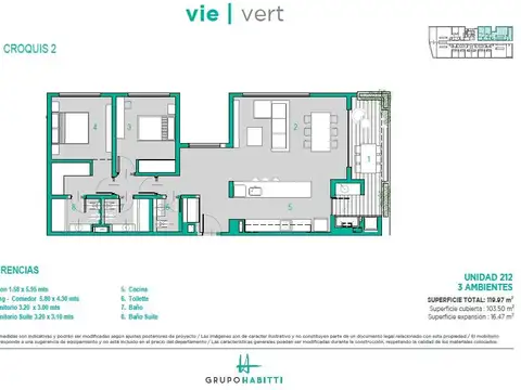 Excepcional 3 ambientes en VIE VERT Módulo Baqueanos