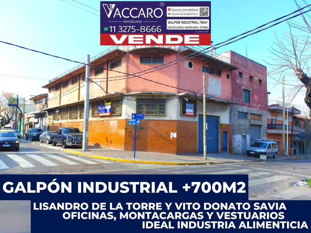 GALPÓN INDUSTRIAL 700M2 C/OFICINAS, VESTUARIOS, DEPOSITOS Y ÁREA DE TRABAJO