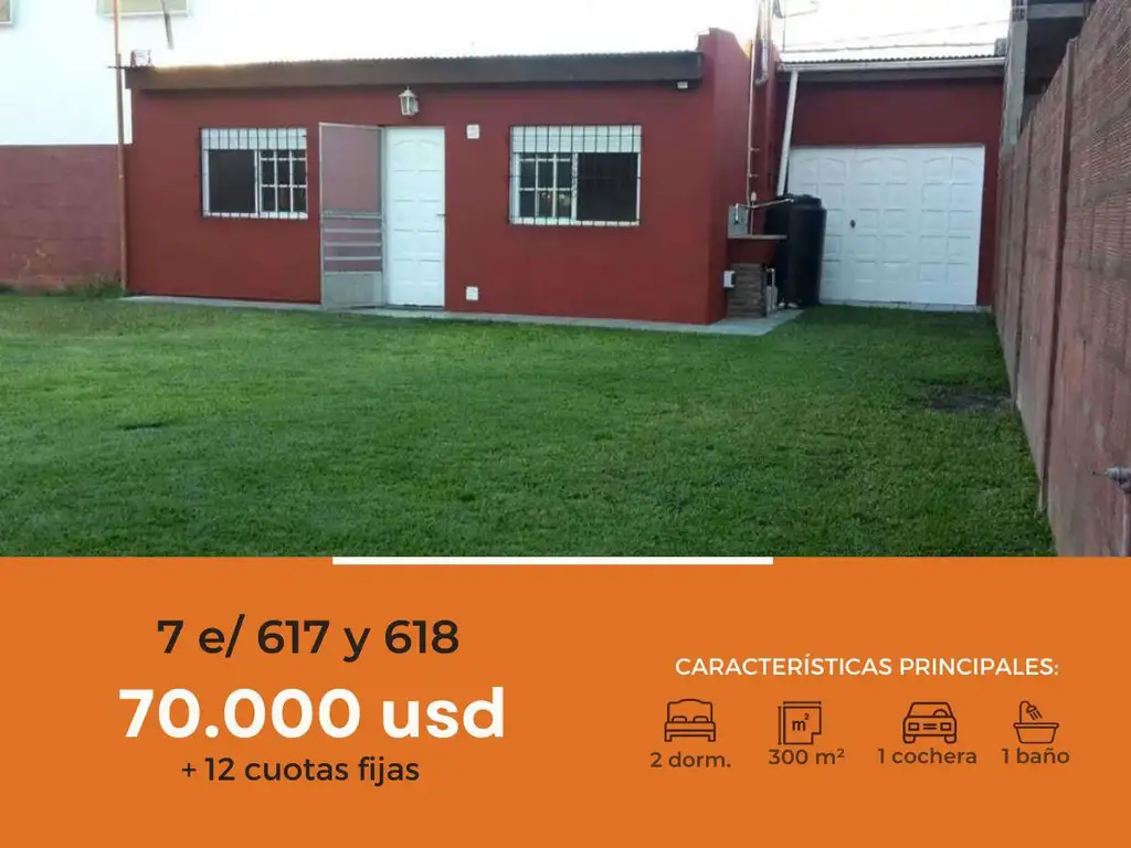 Casa en venta - 2 dormitorios 1 baño 1 cochera - 300mts2 - Villa Elvira [FINANCIADA]