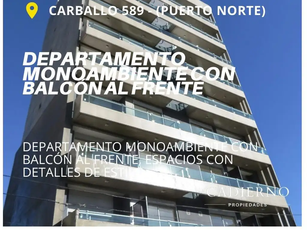 Departamento Monoambiente al frente en Puerto Norte