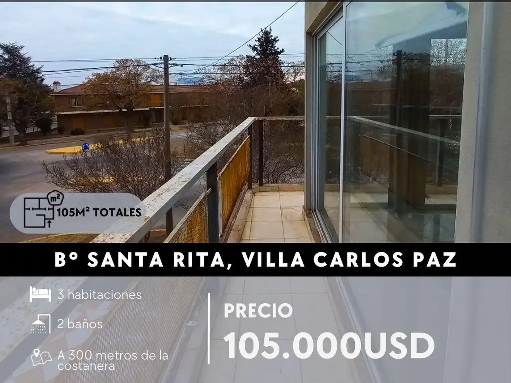 SE VENDE GRAN DEPARTAMENTO EN B° SANTA RITA, VILLA CARLOS PAZ