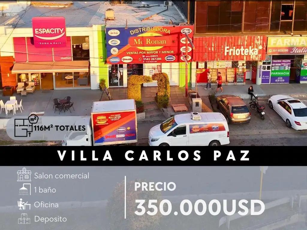 LOCAL COMERCIAL CON EXCEPCIONAL UBICACIÓN EN VILLA CARLOS PAZ