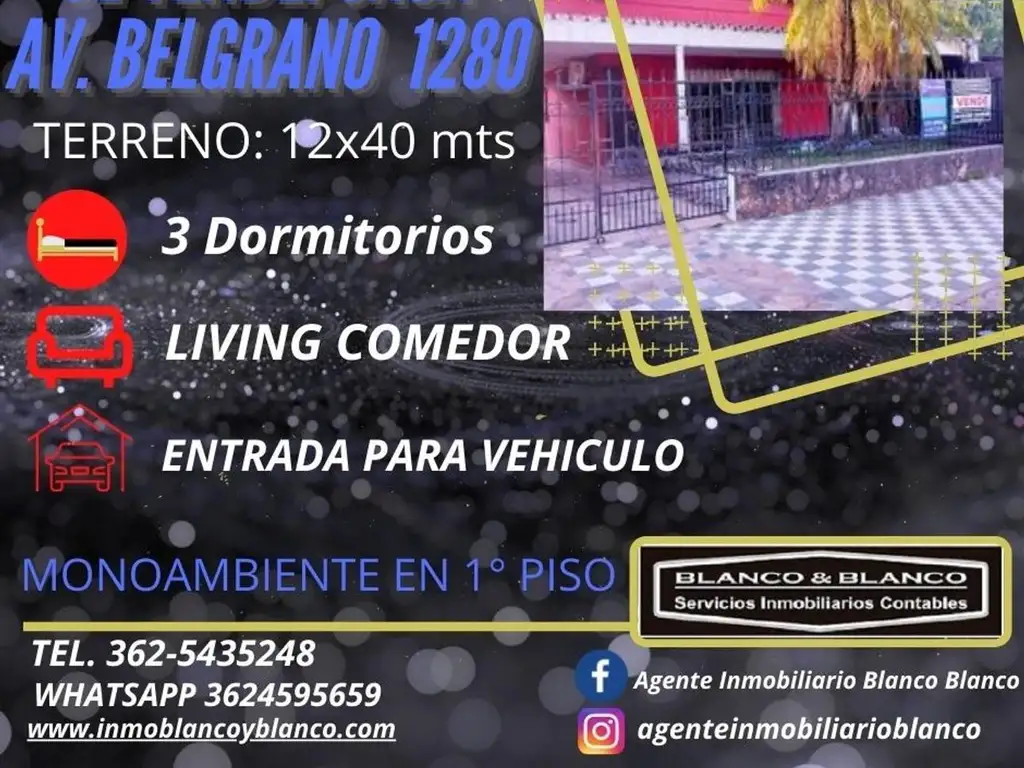 SE VENDE: AV. BELGRANO 1280. CASA 3 DORMITORIOS