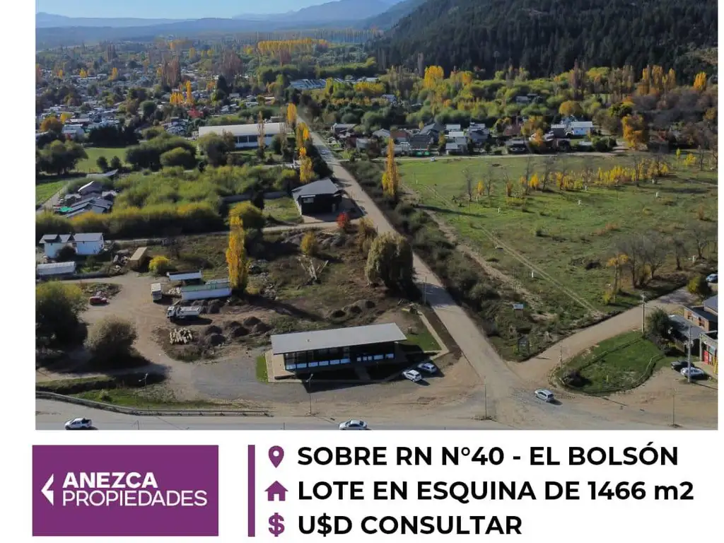 LOTE 1400 M2 - EN ESQUINA - SOBRE RN 40 - EL BOLSON