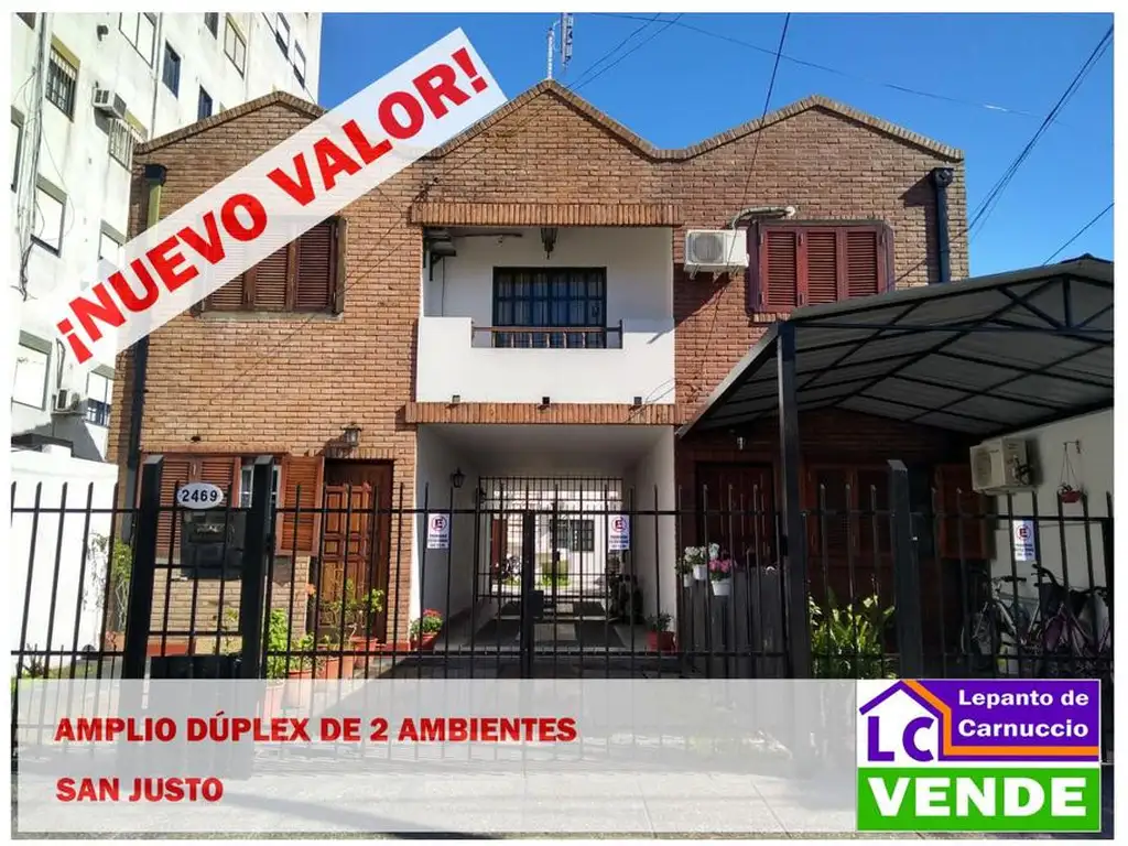 ¡NUEVO VALOR! COMODO DUPLEX DE 2 AMBIENTES EN VENTA EN SAN JUSTO. DE 45 M2 TOTALES