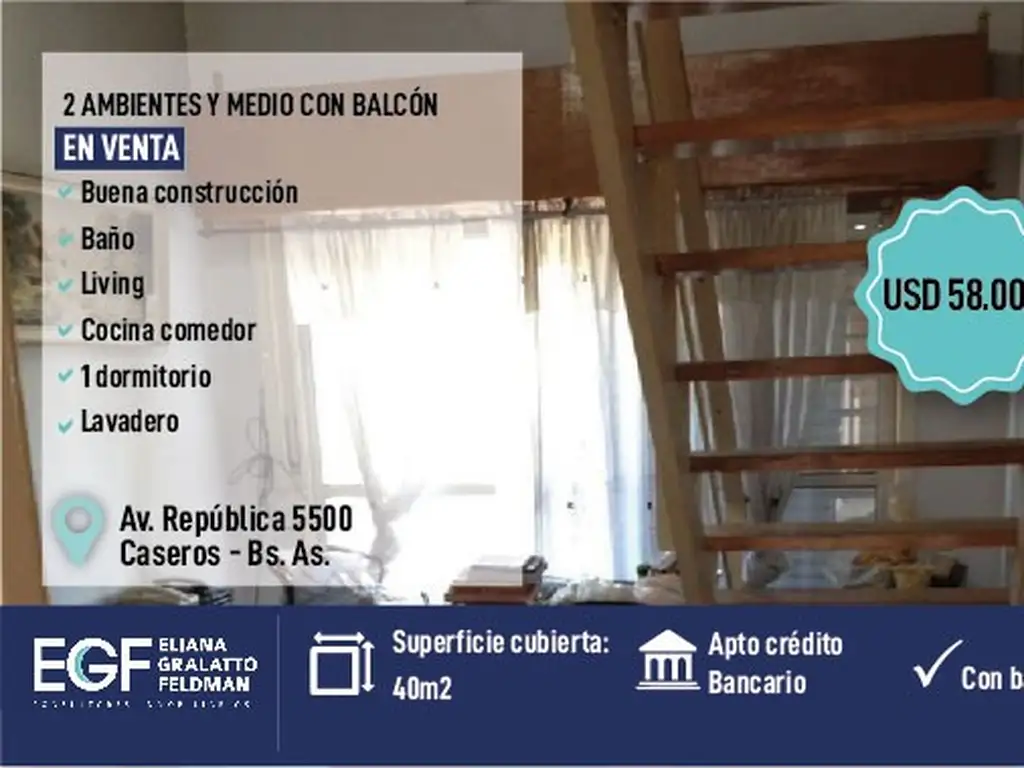 VENTA 2 AMB Y MEDIO CON BALCON APTO A CRÉDITO