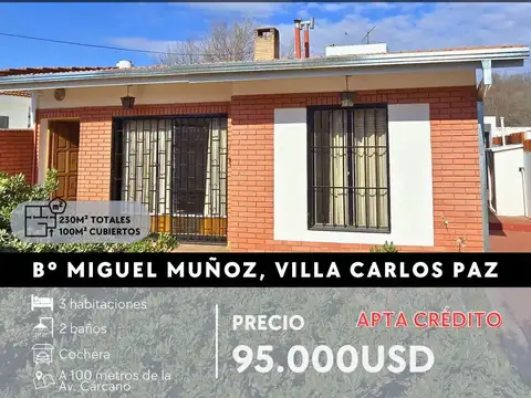 SE VENDE CASA DE 3 DOR EN MIGUEL MUÑOZ, VILLA CARLOS PAZ