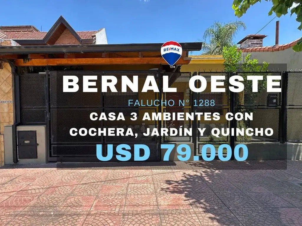 VENTA CASA 3 AMB CON COCHERA Y JARDÍN BERNAL OESTE