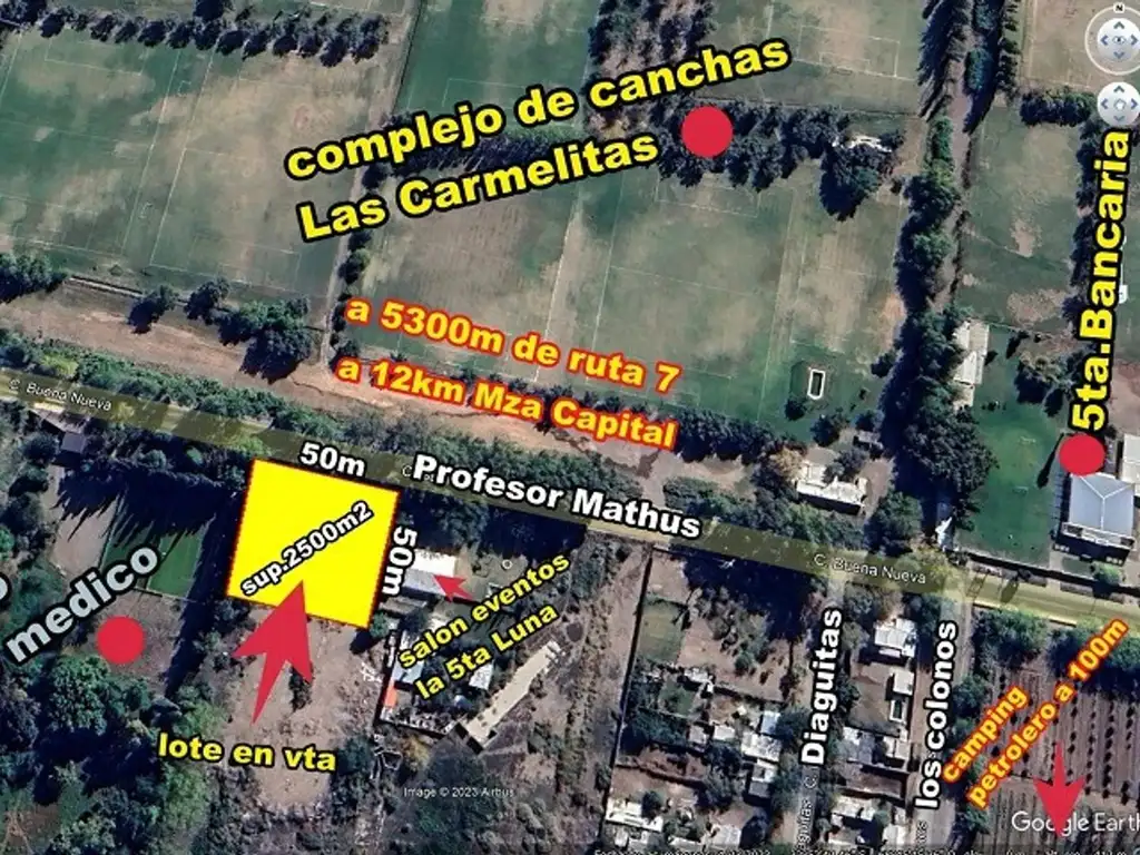 OPRTUNIDAD LOTE 2500M2(50X50)FRENTE CANCHAS LAS CARMELITAS.