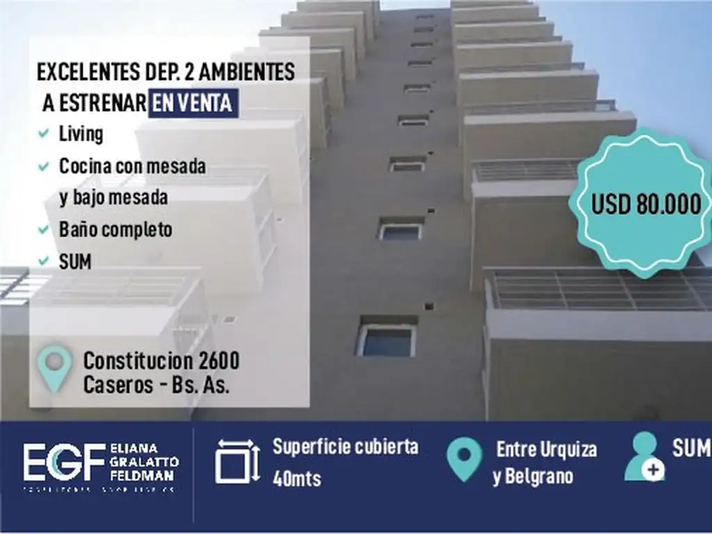 Venta EXCELENTES 2 AMB A ESTRENAR  CALLE CONSTITUCIÓN 4600