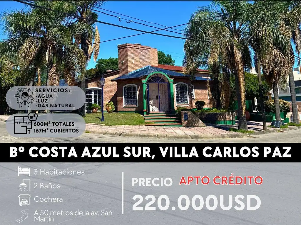 Venta excelente casa de 3 dormitorios en barrio Costa Azul Sur Villa Carlos Paz