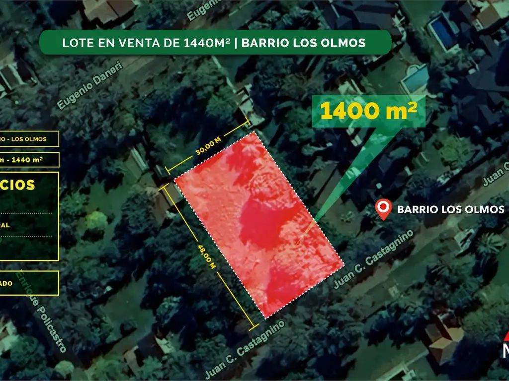 Terreno en lote 1440m2 en Los Olmos Roldán