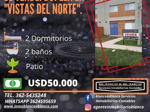 SE VENDE: "VISTAS DEL NORTE". DUPLEX DE 2 DORMITORIOS