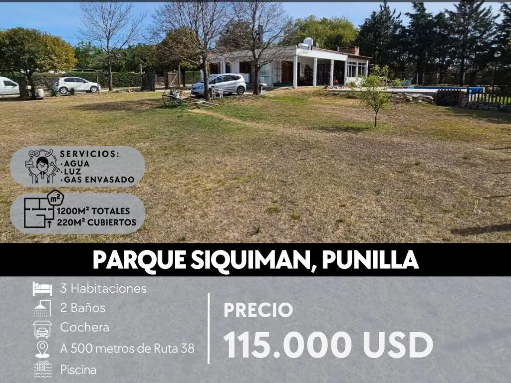 VENTA CASA QUINTA CON PILETA Parque Siquiman, Punilla