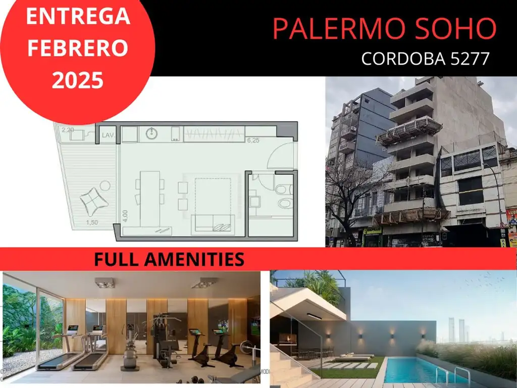 VENTA MONO PALERMO FULL AMENITIES INV/RENT EN U$s!