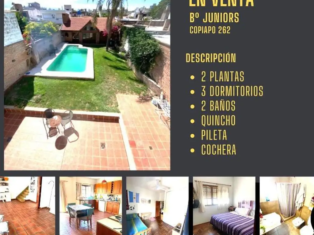 CASA EN VENTA 3 DOR PILETA QUINCHO EN Bº JUNIORS