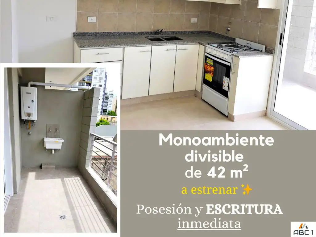 LUMINOSO MONOAMB 42 m² ESTRENAR. POSESIÓN y ESCRITURA INMEDIATA. Con COCH. APTO CRÉDITO HIPOTECARIO!