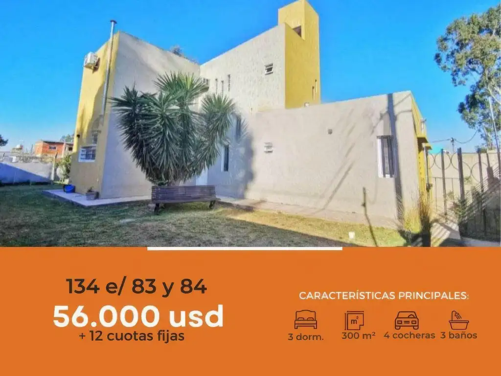 Casa en venta - 3 dormitorios 3 baños - Cocheras - 300 mts2 - Los Hornos [FINANCIADA]