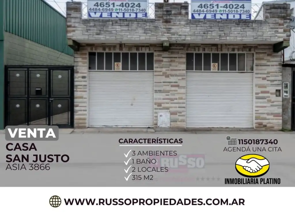 Venta 2 locales y casa 3 ambientes San Justo