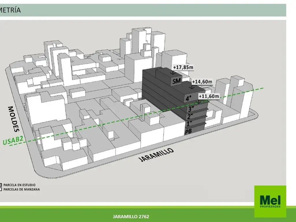 Terreno de 8.85 x 33.8 m, 298 m de superficie.