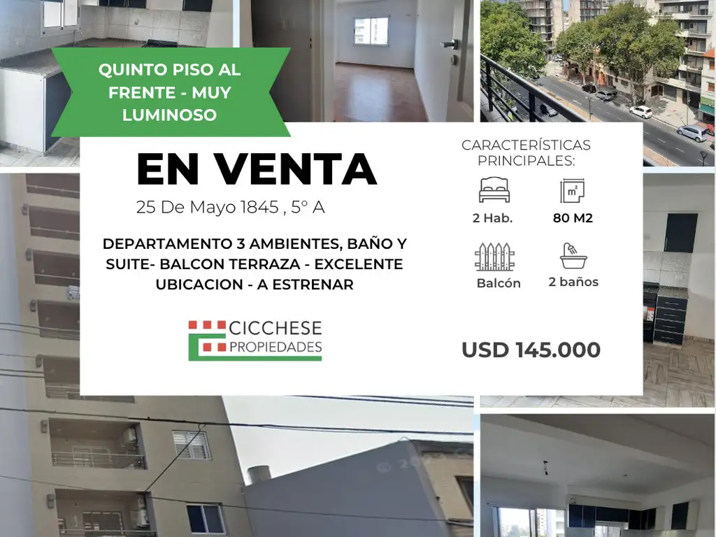 DEpto  3 AMBIENTES, BAÑO + SUITE- COCHERA BALCON TERRAZA    EXCELENTE UBICACION - A ESTRENAR